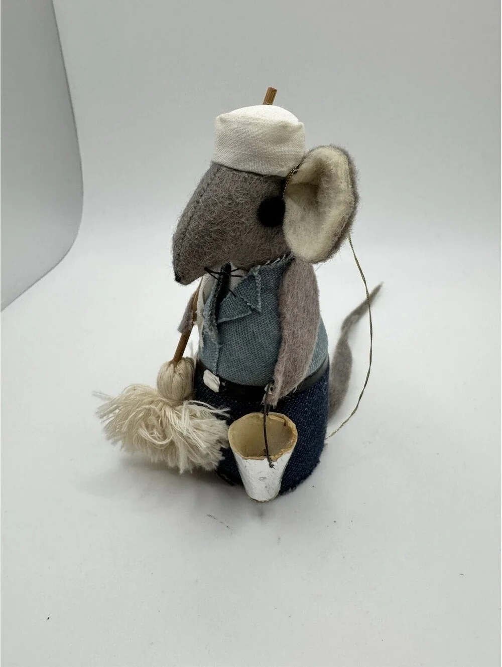 1976 B Kuroda Felt Mouse With A Bucket And A Mop Ornament
